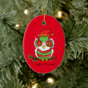 Owl Christmas Funny Cartoon Ceramic Tree Decoration