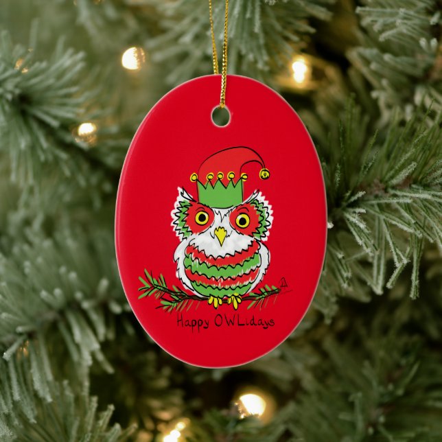 Owl Christmas Funny Cartoon Ceramic Tree Decoration (Tree)