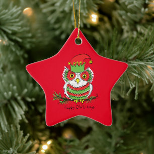 Owl Christmas Funny Cartoon Ceramic Tree Decoration