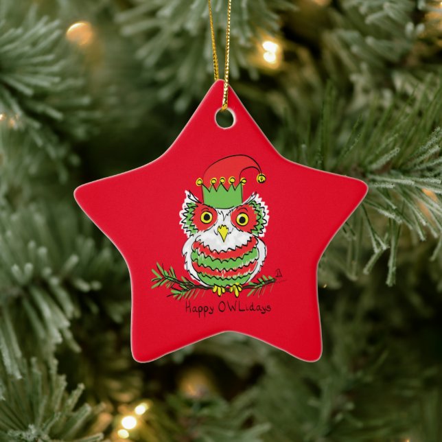 Owl Christmas Funny Cartoon Ceramic Tree Decoration (Tree)