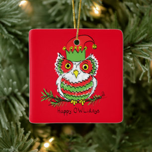 Owl Christmas Funny Ceramic Ornament