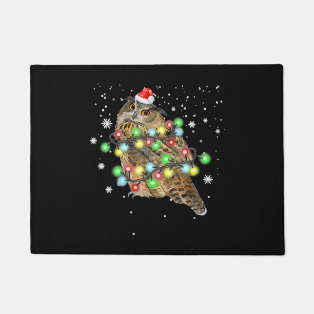 Owl Christmas Lights Funny Xmas Owl Lover Gift Doormat (Front)