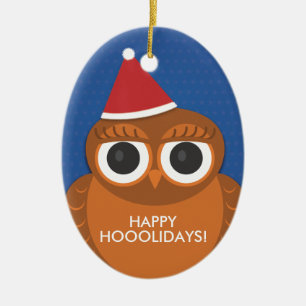 Owl Christmas Santa hat ornament