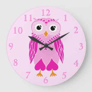 Owl Clock: Pink Owl Large Clock