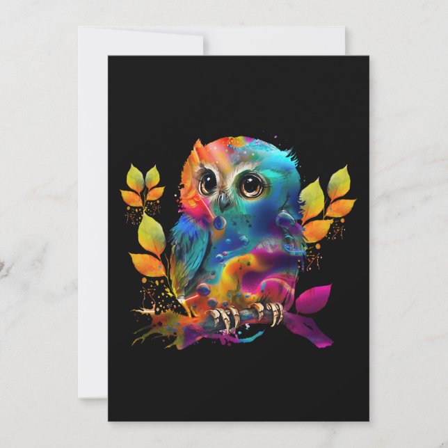 OWL COLORFUL ABSTRACT  HOLIDAY CARD (Front)