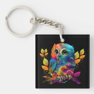 OWL COLORFUL ABSTRACT  KEY RING