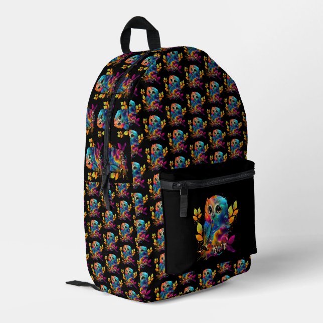 OWL COLORFUL ABSTRACT  PRINTED BACKPACK (Back Corner Left)