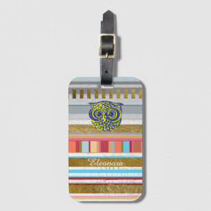 owl & colour stripes custom luggage tag