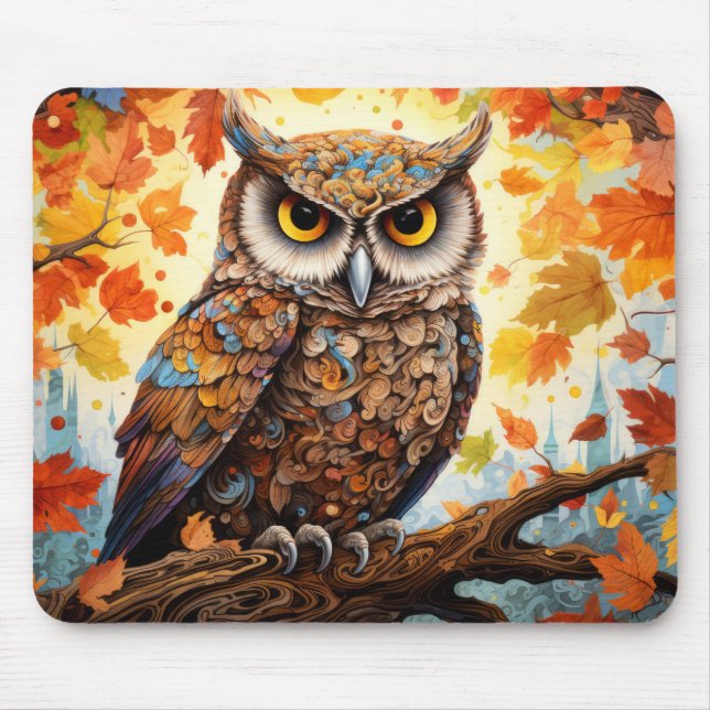 Owl Colourful Animal Enchanting Abstract  Mouse Mat (Front)
