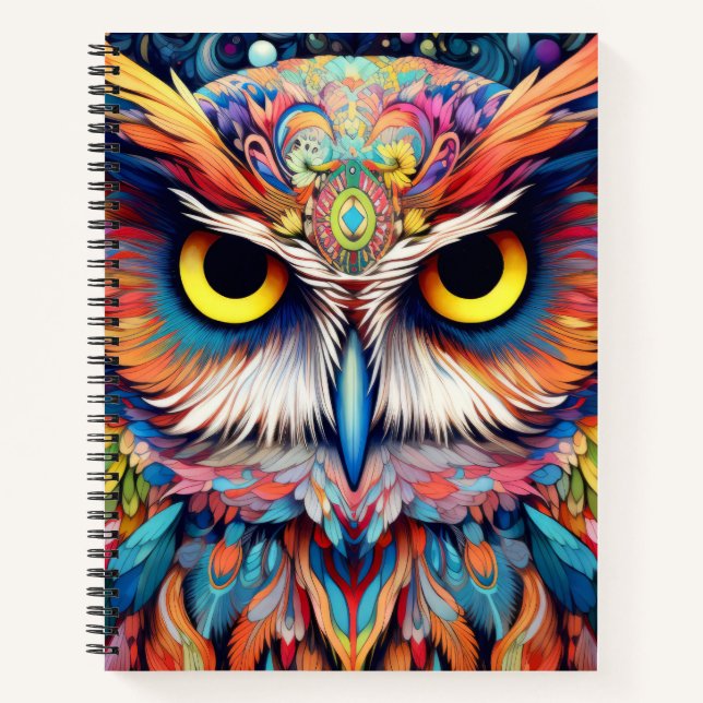 Owl Colourful Animal Enchanting Abstract  Notebook (Front)