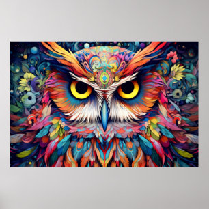Owl Colourful Animal Enchanting Abstract  Poster