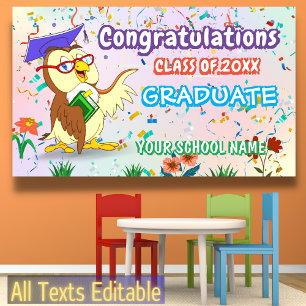 Owl Confetti Fun Colourful Happy Graduation Party Banner