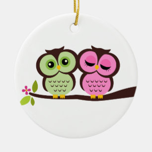 Owl Couple Ceramic Tree Decoration