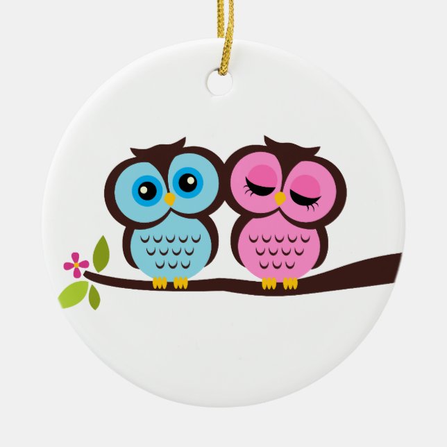 Owl Couple Ceramic Tree Decoration (Front)