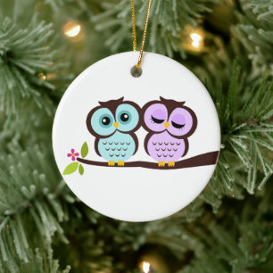 Owl Couple Ceramic Tree Decoration