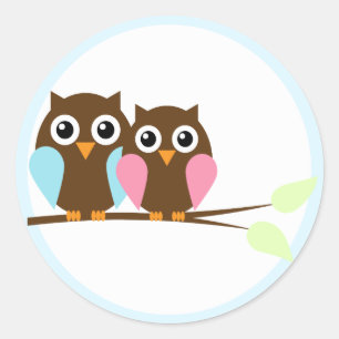 Owl couple on a branch classic round sticker