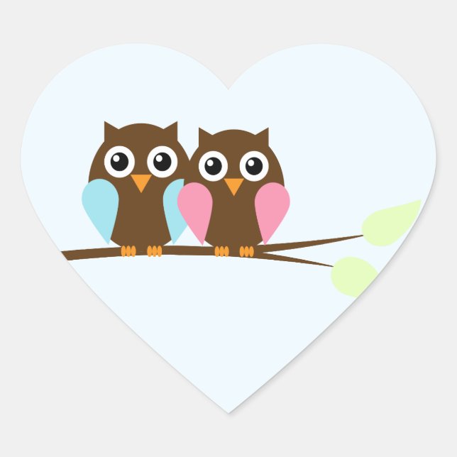 Owl couple on a branch heart sticker (Front)