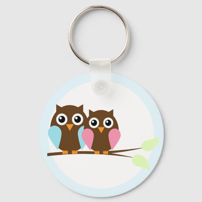 Owl couple on a branch key ring (Front)