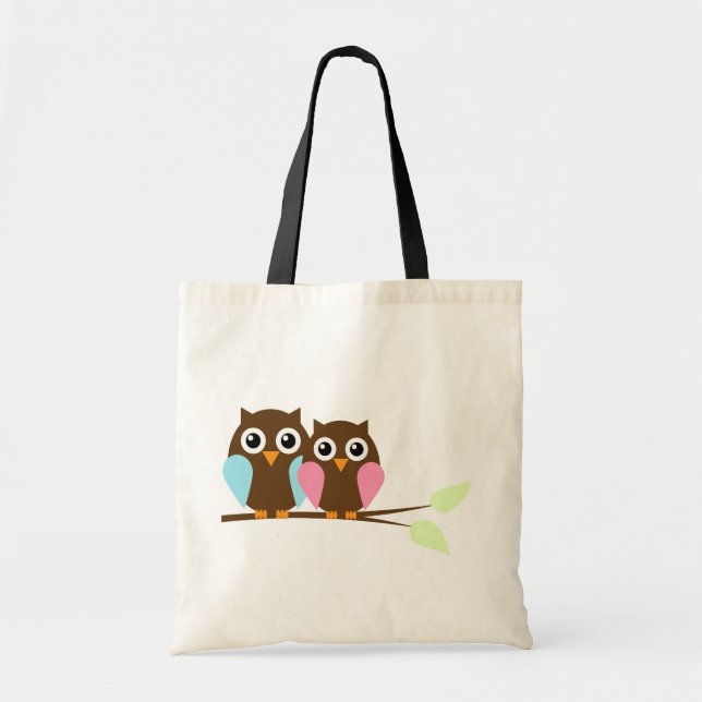 Owl couple on a branch tote bag (Front)