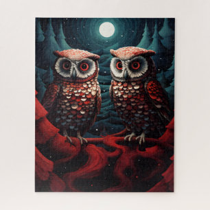 Owl couple pines and snow jigsaw puzzle