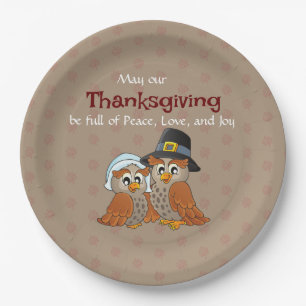 Owl couple Thanksgiving Paper Plate