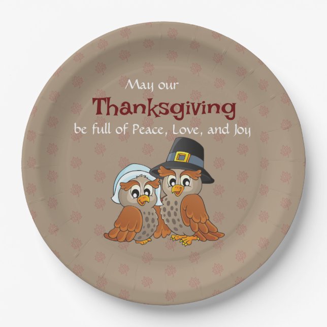 Owl couple Thanksgiving Paper Plate (Front)