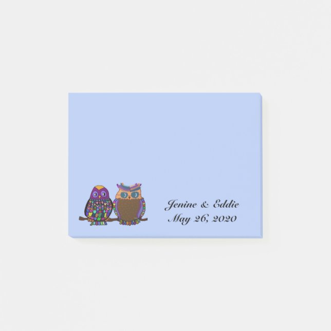 Owl Couple Wedding Favour Post it Notes (Front)