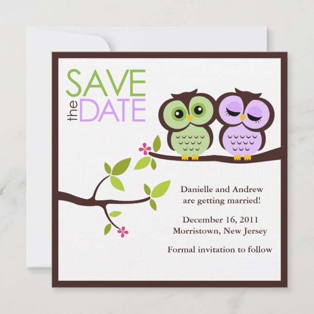 Owl Couple Wedding Save the Date (Front)