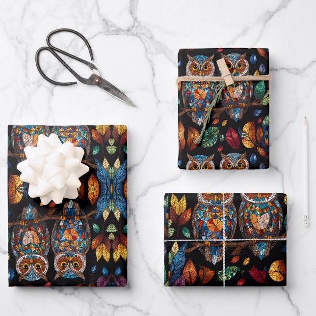 Owl Couple  Wrapping Paper Sheet (Front)