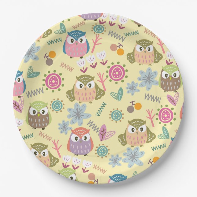 Owl Cream Paper Plate (Front)