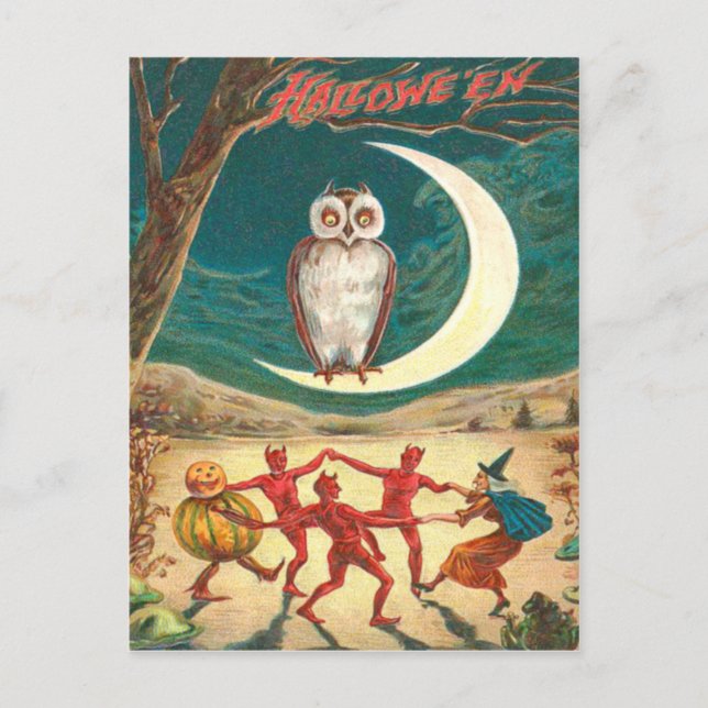 Owl Crescent Moon Witch Demon Creature Postcard (Front)