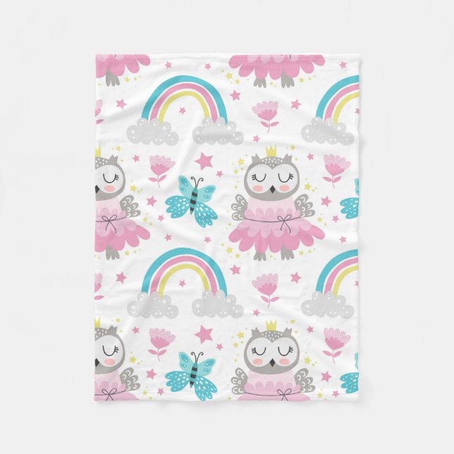 Owl Crown Rainbow Fleece Blanket – Cozy & Magical  (Front)