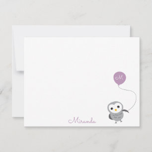Owl Custom Thank you Note, Grey and Light Purple Card