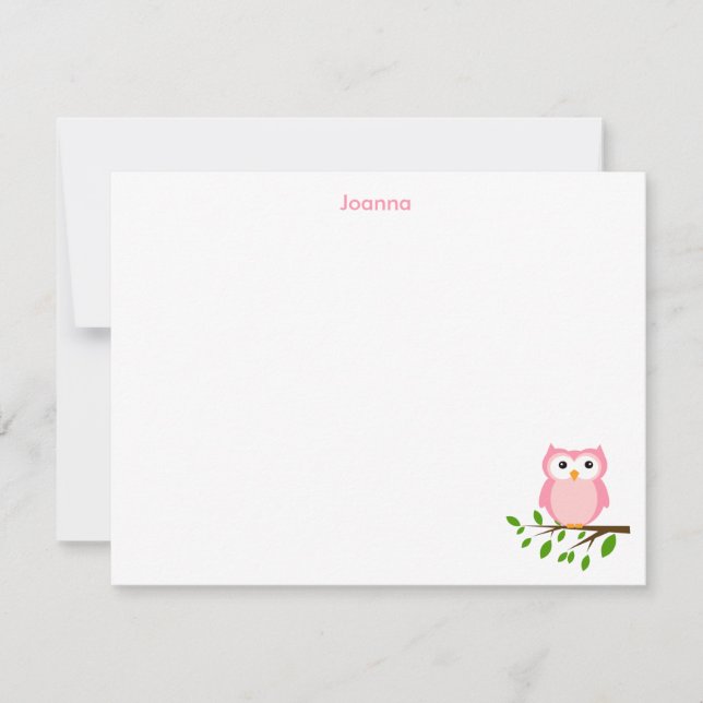 Owl Custom Thank you Note, Grey and Pink Card (Front)