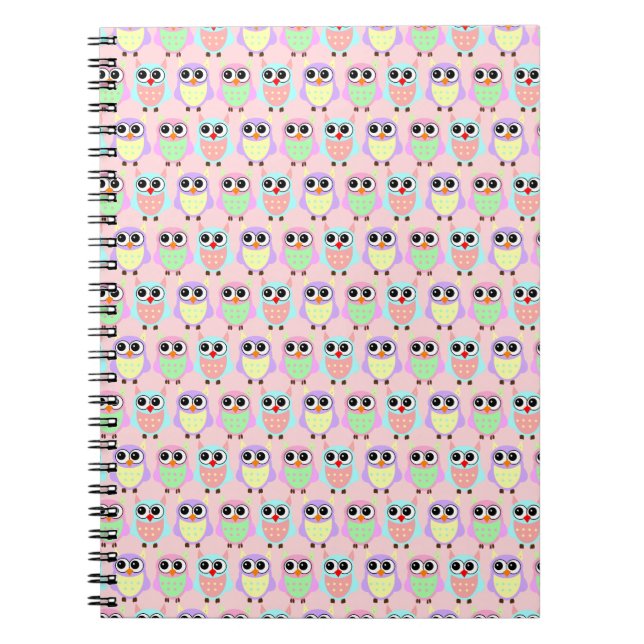 Owl Cute Pattern Pastel Notebook (Front)