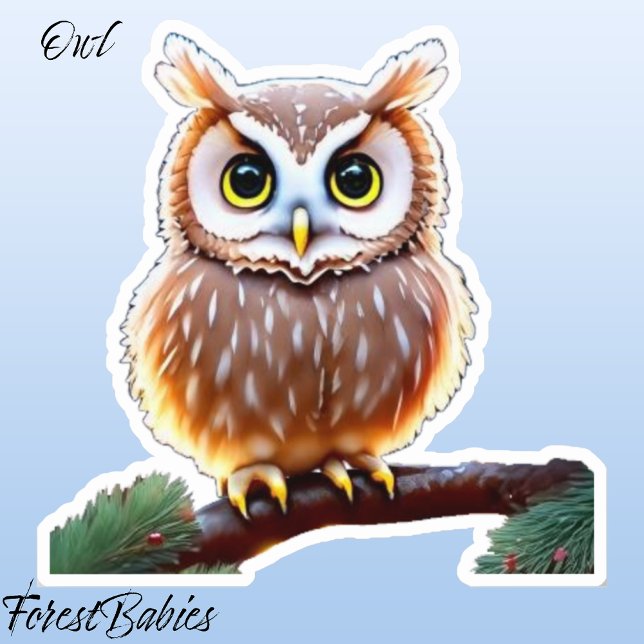 Owl 🦉Cute Whimsical Wildlife Bird, Nature Animal (Owl ForestBabies Sticker)