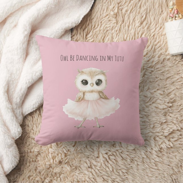 Owl Dancing Pink Tutu Ballerina Cushion (Blanket)