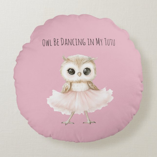 Owl Dancing Pink Tutu Ballerina Round Cushion (Front)
