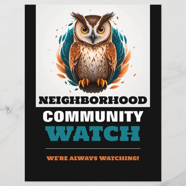 Owl Design, Neighborhood Community Watch Warning Flyer (Front)