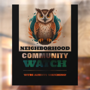 Owl Design, Neighborhood Community Watch Warning Window Cling