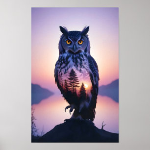 Owl Double Exposure Animal Nature Wilderness Free Poster