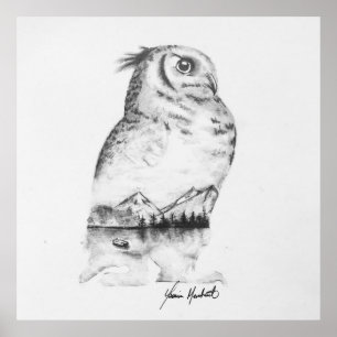 Owl drawing art print