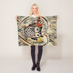 Owl drawing fleece blanket