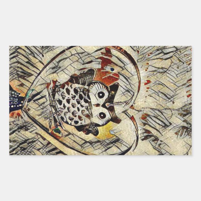 Owl drawing rectangular sticker (Front)