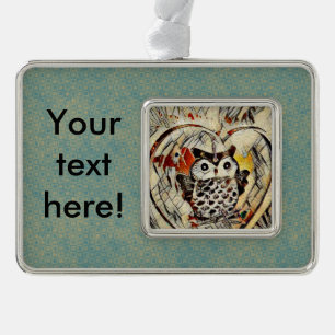 Owl drawing silver plated framed ornament