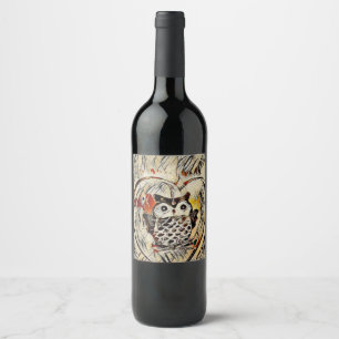 Owl drawing wine label