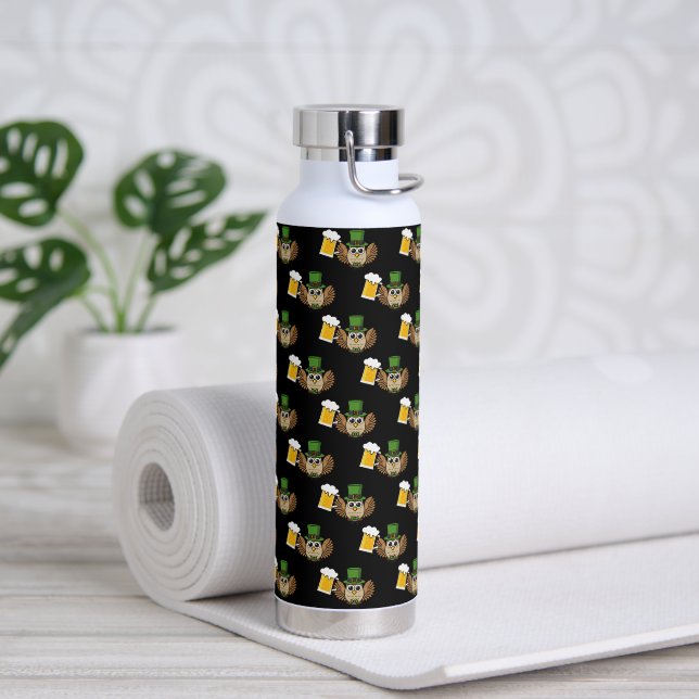 Owl Drinking Beer St Patrick's Day Pattern Water Bottle (Yoga)
