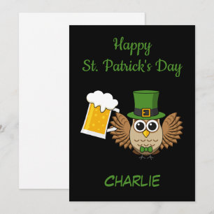Owl Drinking Beer St Patrick's Day   Personalise Holiday Card
