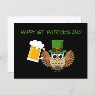 Owl Drinking Beer St Patrick's Day   Personalise Holiday Postcard