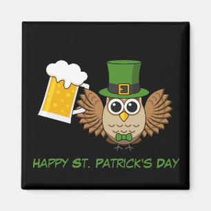 Owl Drinking Beer St Patrick's Day   Personalise Magnet